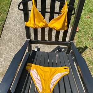 Bright yellow ribbed bikini set